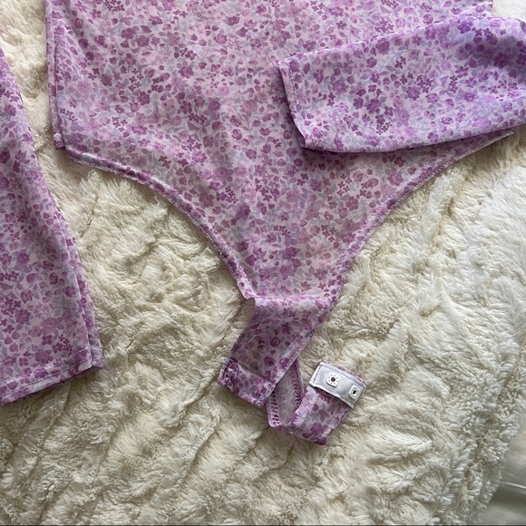 Mesh Floral Long Sleeve Bodysuit Top - Picture 6 of 9